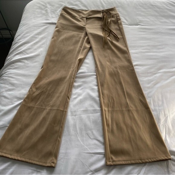 NWOT.  VINTAGE BLUE Leather Look Fringe Flared Leg Tan Hippy Western Pants SZ 5 - Picture 4 of 10
